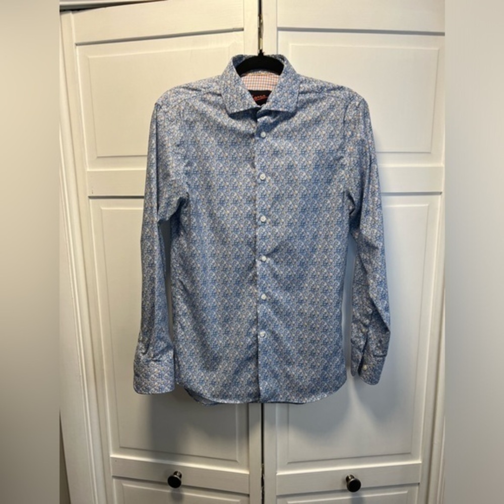 Egara Men’s Warehouse Blue Floral Button Down Long Sleeve Shirt Size Men’s Small